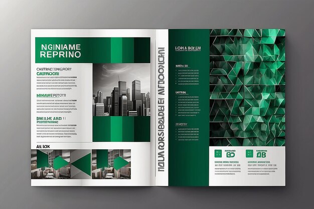 Photo brochure design template vector green abstract square cover book portfolio presentation poster in a4 layout