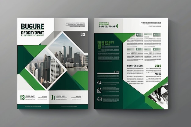 Photo brochure design template vector green abstract square cover book portfolio presentation poster in a4 layout