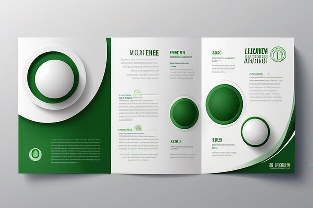 Photo brochure leaflet template 3d green and white bulk geometric round elements pattern