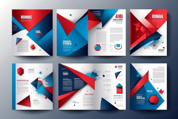 브로셔 템플릿 레이아웃, 커버 디자인, 연간 보고서, 잡지 플라이어, A4색, 파란색, 빨간색