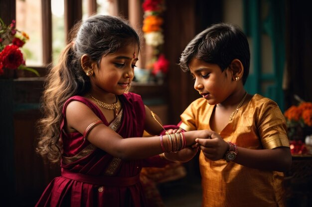 Foto broer en zus vieren het raksha bandhan-festival