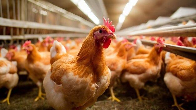 Foto polli da carne in gabbia in allevamenti avicoli