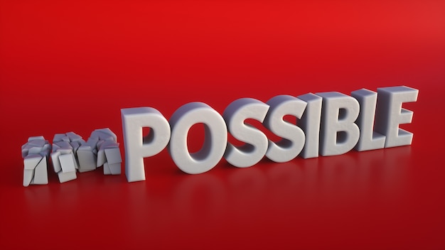 Broken 3d text making the impossible possible on a red background