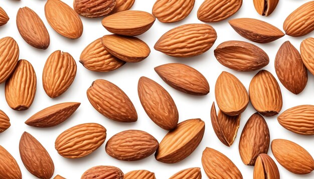 Photo broken almonds natural roasted isolated on white background