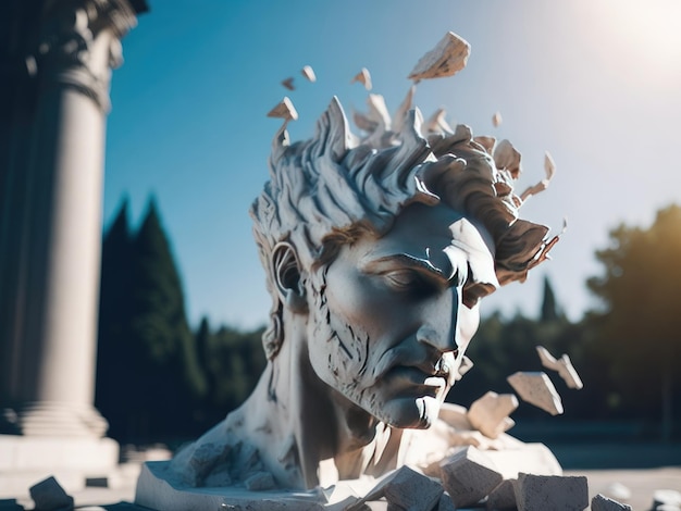 Broken ancient greek statue head ai generative