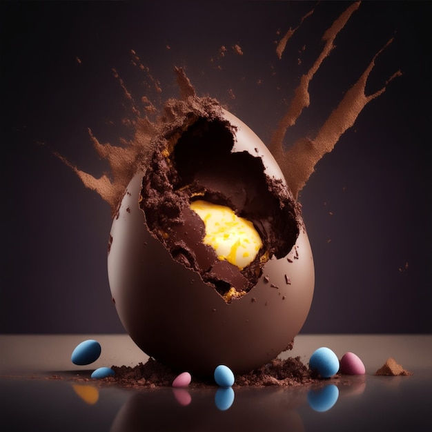 壊れたブラックチョコレートの卵の爆発イラスト