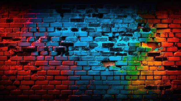 Broken Brick Wall Texture in Vibrant Colors Generative AI