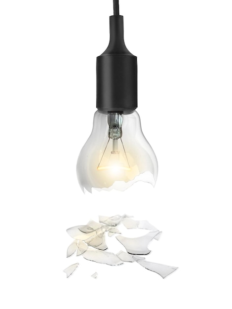 Broken bulb isolated white background