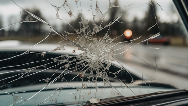 Foto vetro rotto del parabrezza dell'auto generativo ai