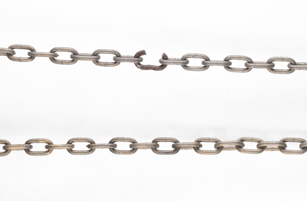 broken chain link on white background