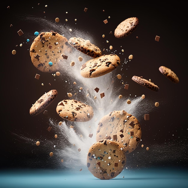 Broken chocolate chip cookies. Cookies broken in pieces with crumbs