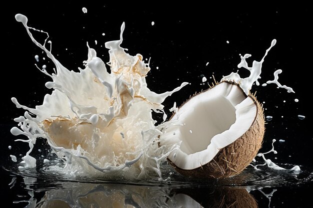 Broken coconut in milk splash