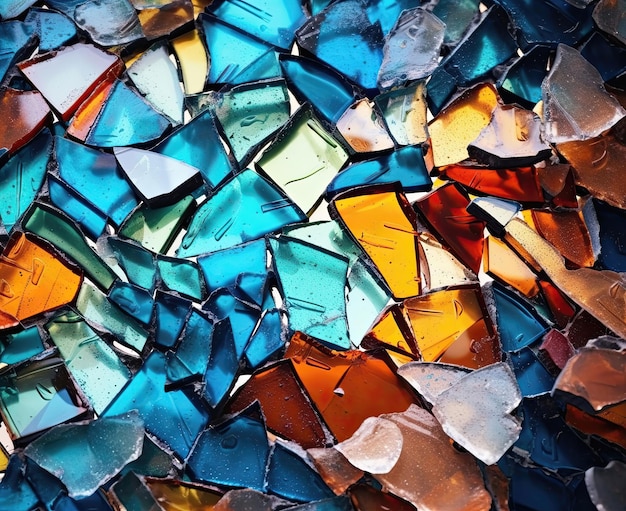Разбитое цветное стекло на множество осколков Генеративный ИИ