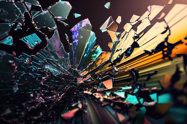 Broken colored glass scattered into many pieces generative ai