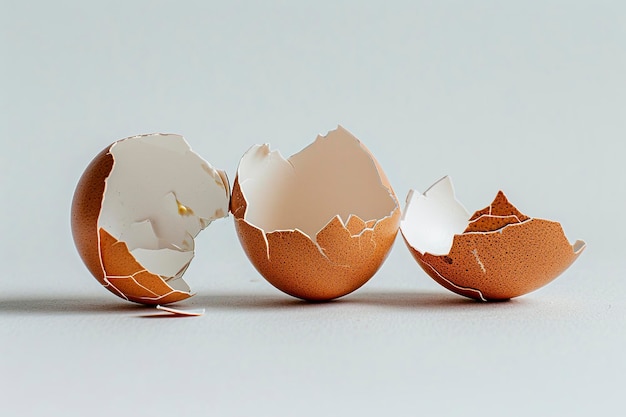 broken and cracked egg shell on white background