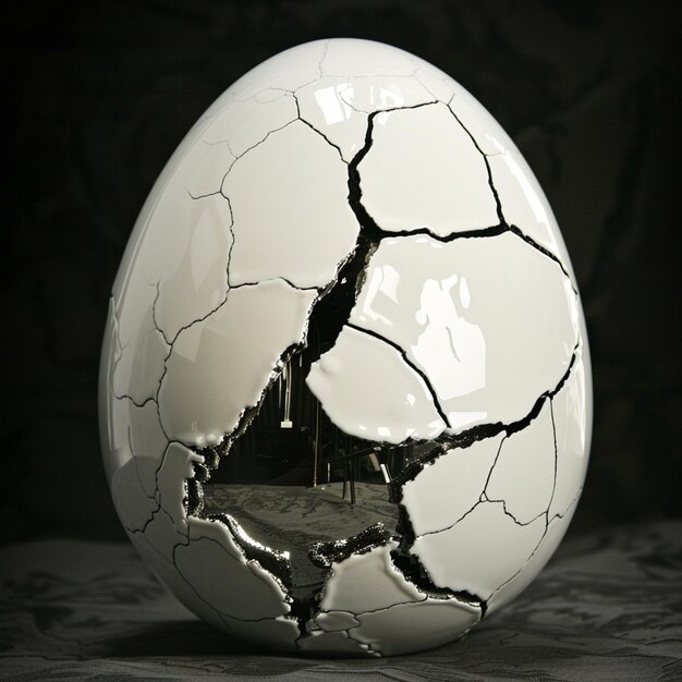 a broken egg sitting on a table generative ai