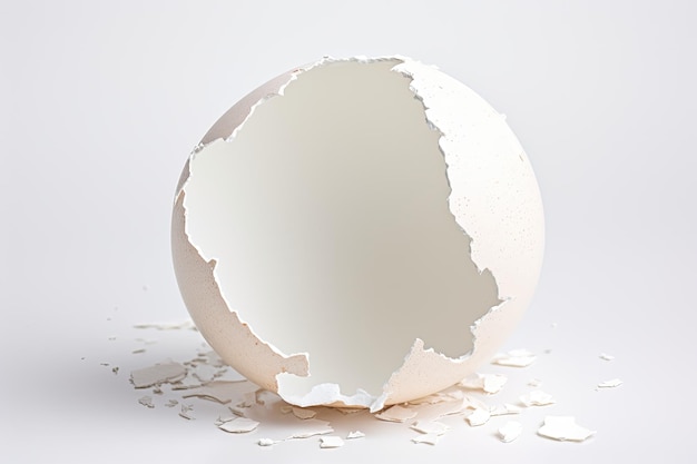 A broken eggshell on a white surface close up