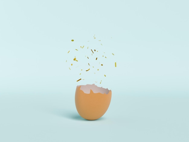 Broken eggshell with confetti coming out