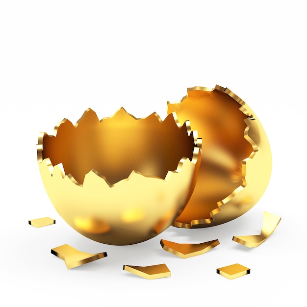 Foto uovo di pasqua dorato vuoto rotto