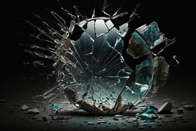 Photo broken glass against a dark background