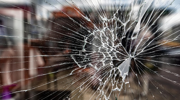 Broken glass as a result of artillery shelling