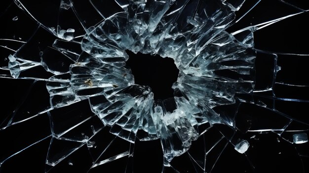 Broken glass on black background Glass fragments Shards of glass