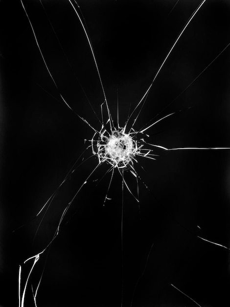 Broken glass on black background texture backdrop object design accident crash concept