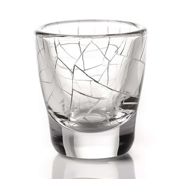 Фото Разбитое стекло с трещинами, изолированными на белом символе разбитых надежд жизни