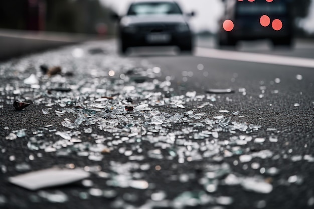 Broken glass on the road car accident generative ai