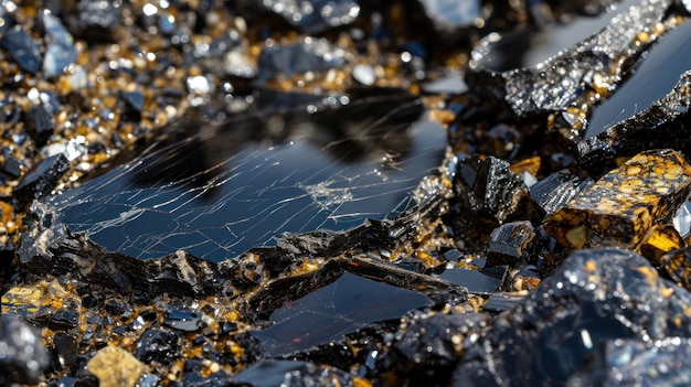 A broken glass on rocks