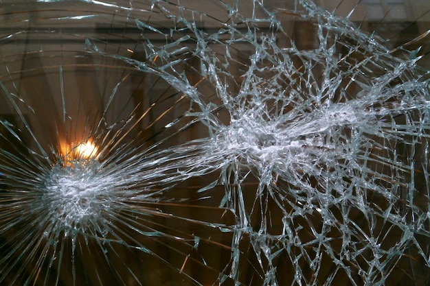 Broken glass window after a vandalism