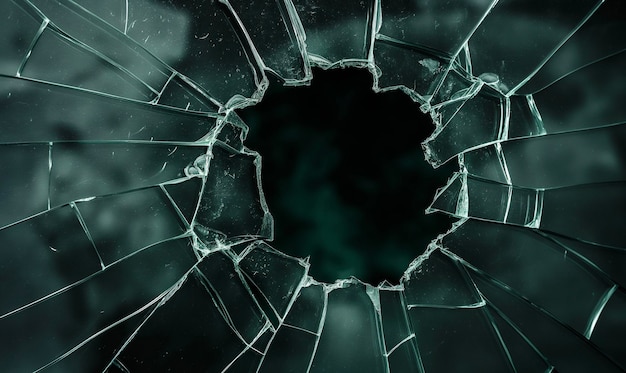 a broken glass window with a hole in it that saysbullet