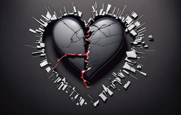 Photo broken heart on black background concept love and divorce