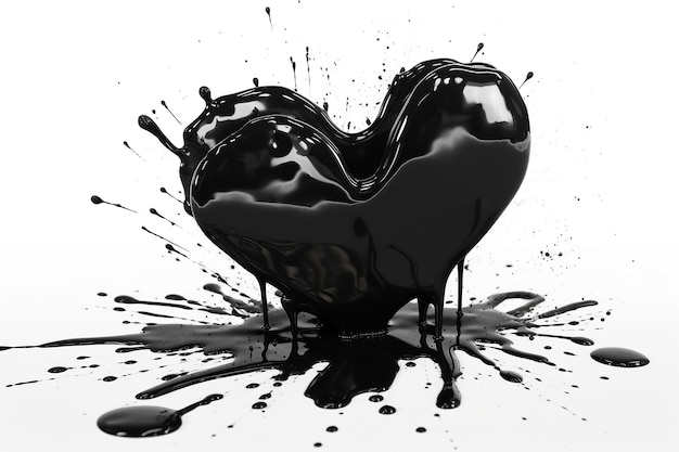 broken heart in black paint with splashes on an isolated white background The concept of separation and breakup of relationships Generative AI illustration