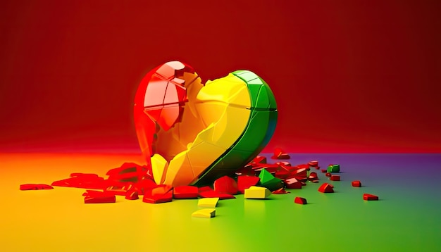 Broken heart in colorful fragments generative ai