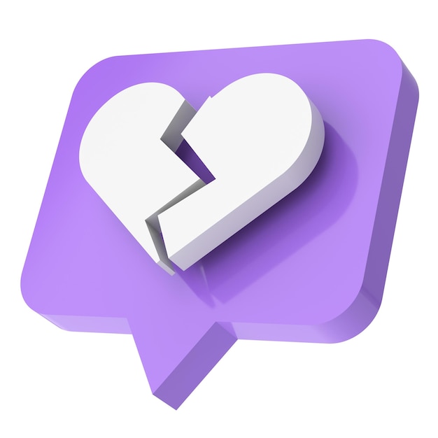 Broken heart icon Dislike icon 3D illustration