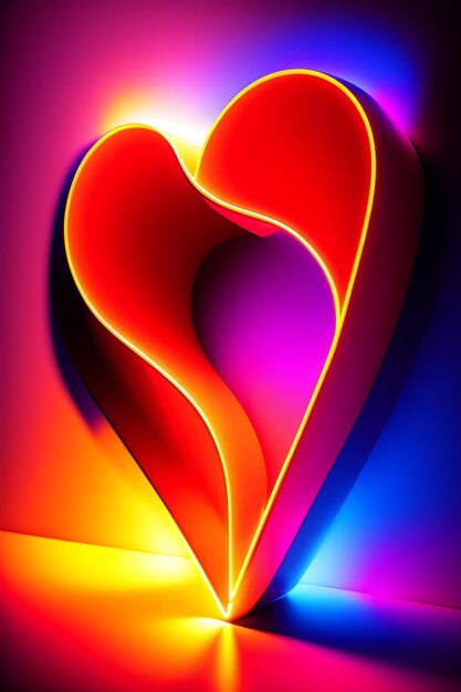 Broken heart neon artwork cracking love design glowing light against dark background