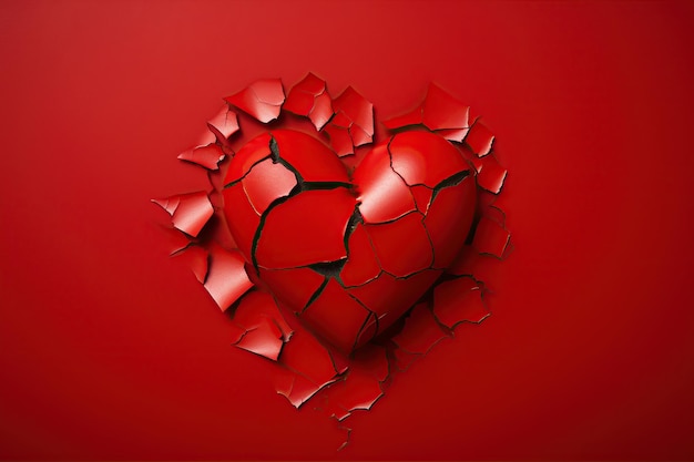 Broken heart on red background