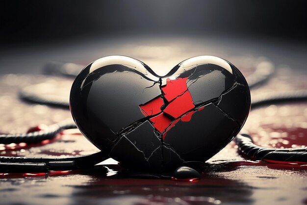 Photo broken heart shape red failure love cracked soul depression symbol bad luck drama abstract