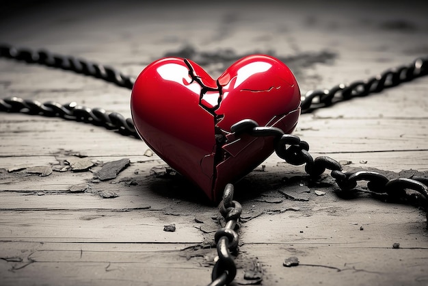 Foto forma di cuore spezzato fallimento rosso amore fratturato anima depressione simbolo di sfortuna dramma astratto