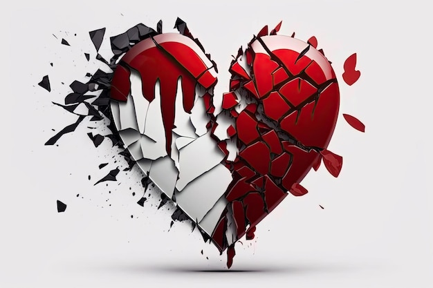 Broken heart with cracks on white background Isolate Generative AI