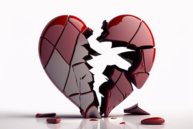 Photo broken heart with cracks on white background isolate generative ai