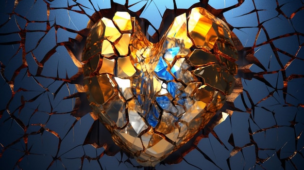 Разбитое сердце с золотом заполняет трещины психоделический генеративный ИИ