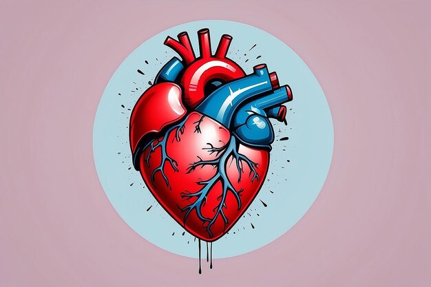 Broken heart with pen and ink drawing illustration style on color background