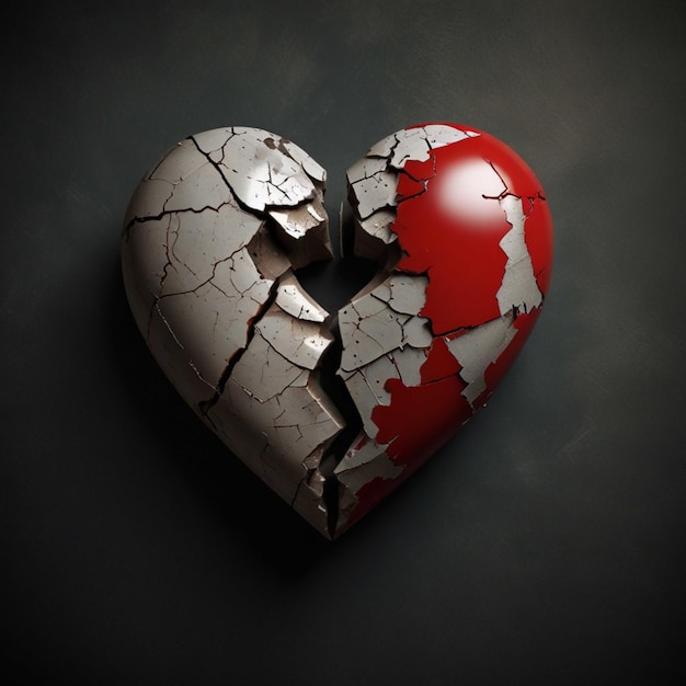 Photo broken heart with a red heart on the black background