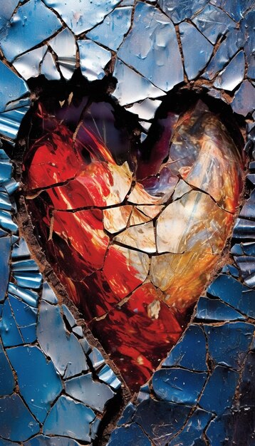 A broken heart with a red heart on it