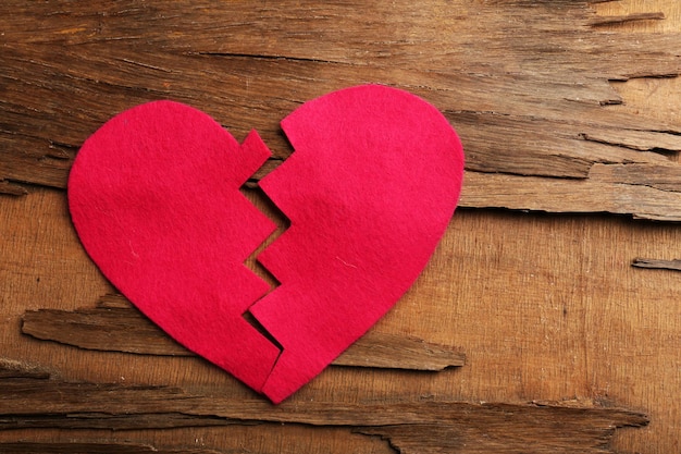 Broken heart on wooden background