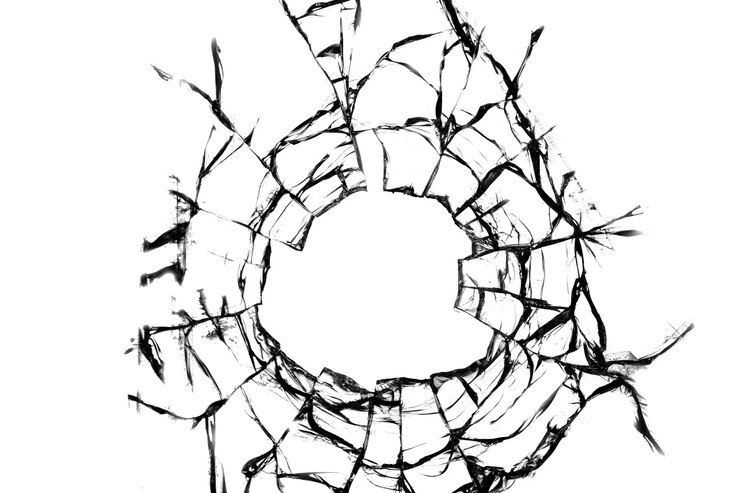 Photo broken hole in glass white background