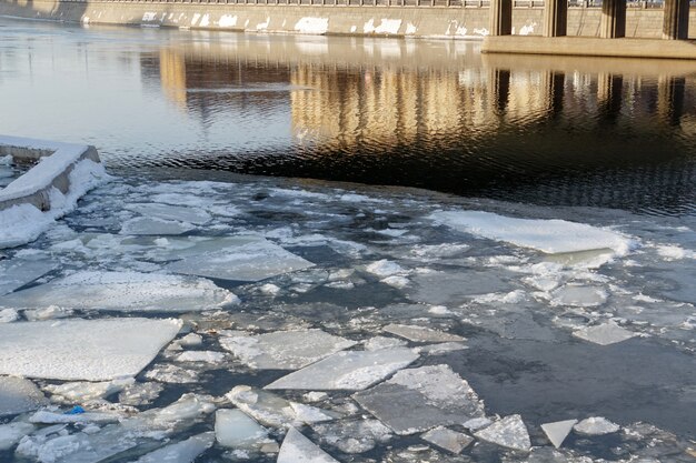 Broken ice on river surface