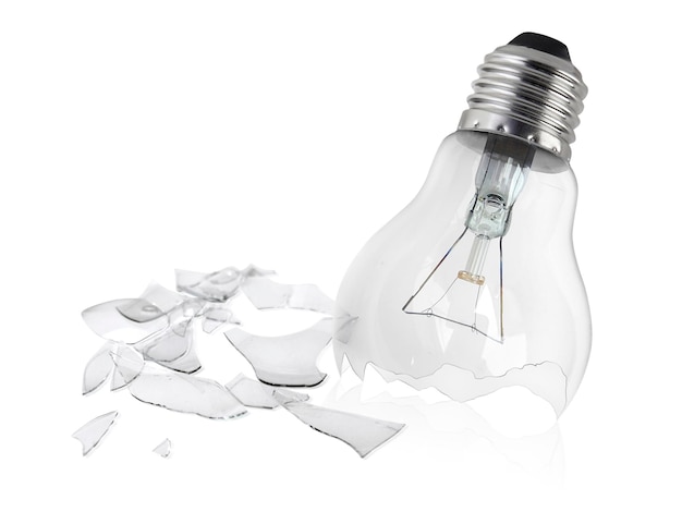 Broken light bulb isolated on white background